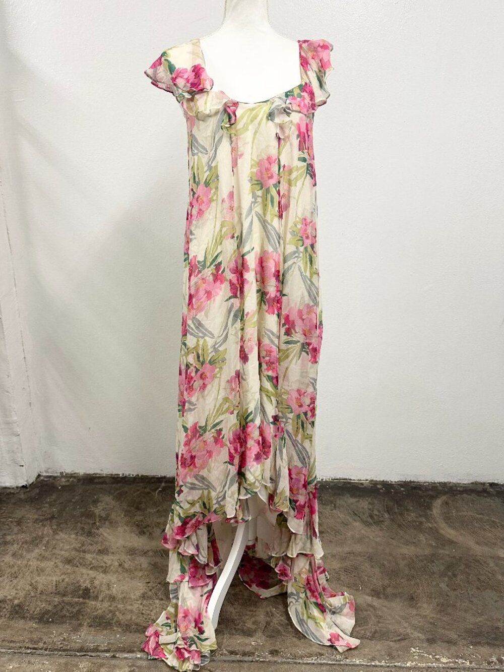 Elizabeth and James Gorgeous Floral Print Silk Maxi Dress Wedding Guest Dress S